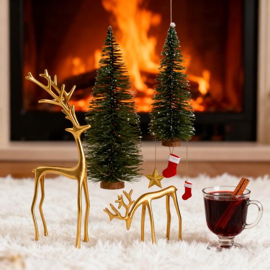 Yousheng Minimalist Reindeer Statue Artistic Alloy Deer Sculpture Modern Abstract Golden Reindeer Ornament for Christmas Tabletop Mantel Living Room