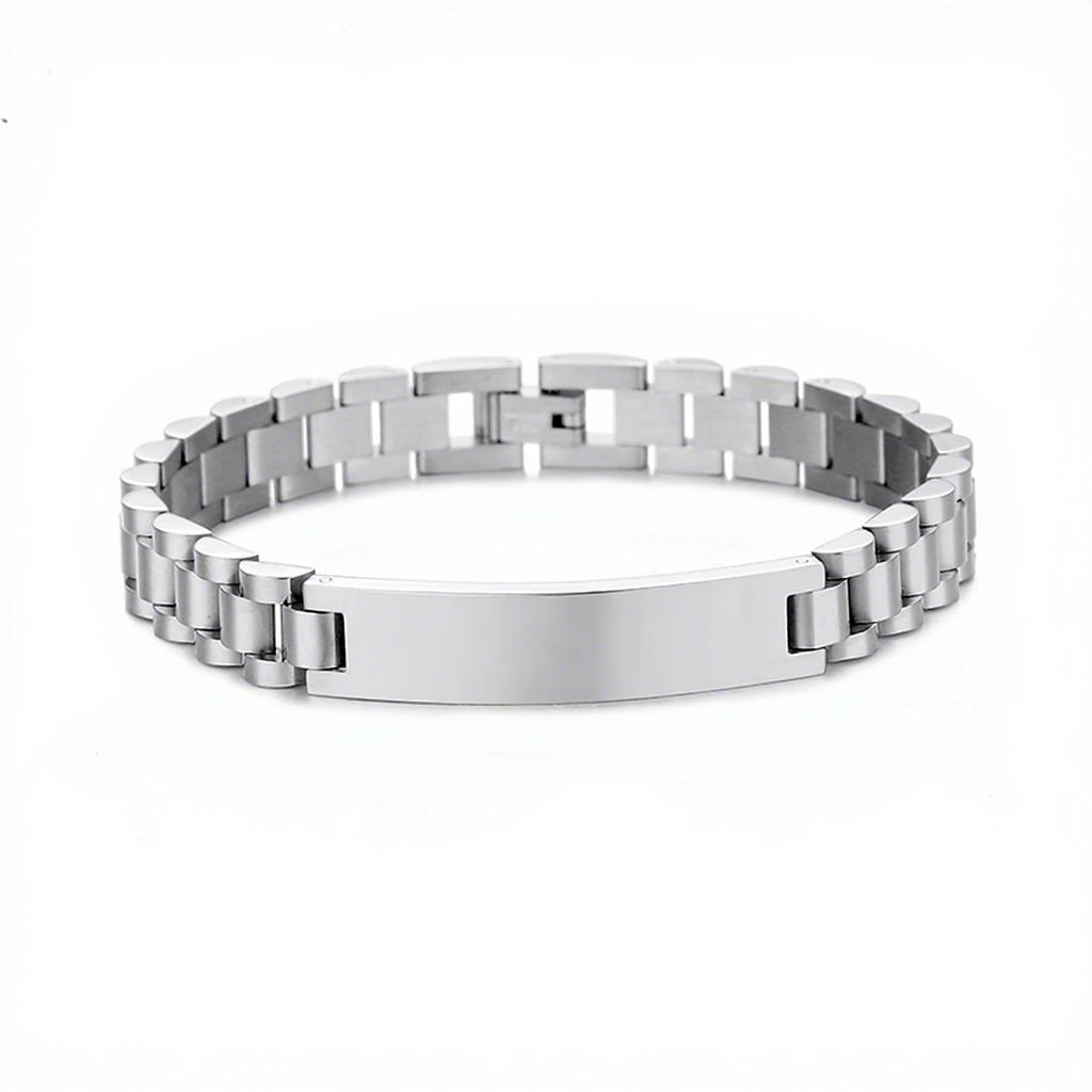 Stainless Steel Custom Engraving Name Logo  Watch Band Chain Wristband ID Bracelets for Men
