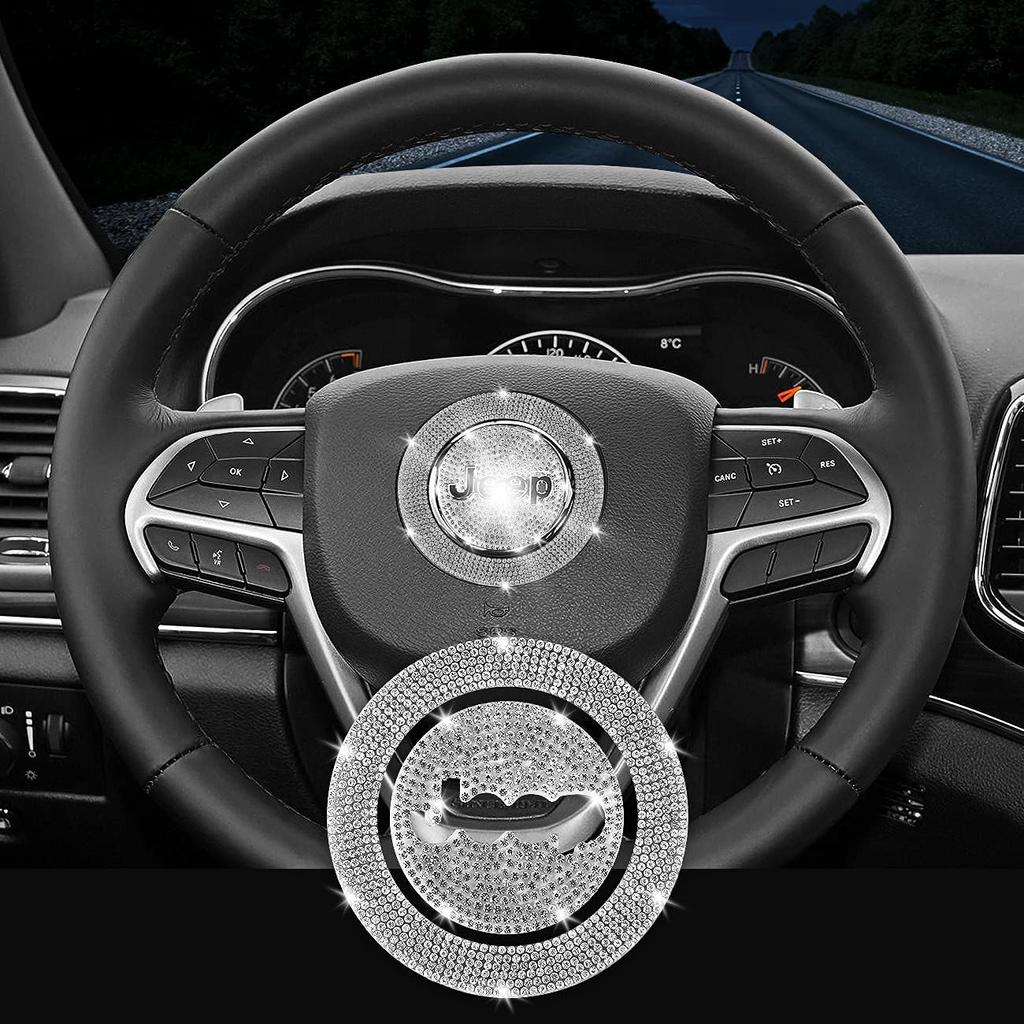 Bling Car Steering Wheel Emblem Logo Sticker Accessories Compatible with Volkswagen, Crystal DIY Diamond Interior Cover Badge Decorations