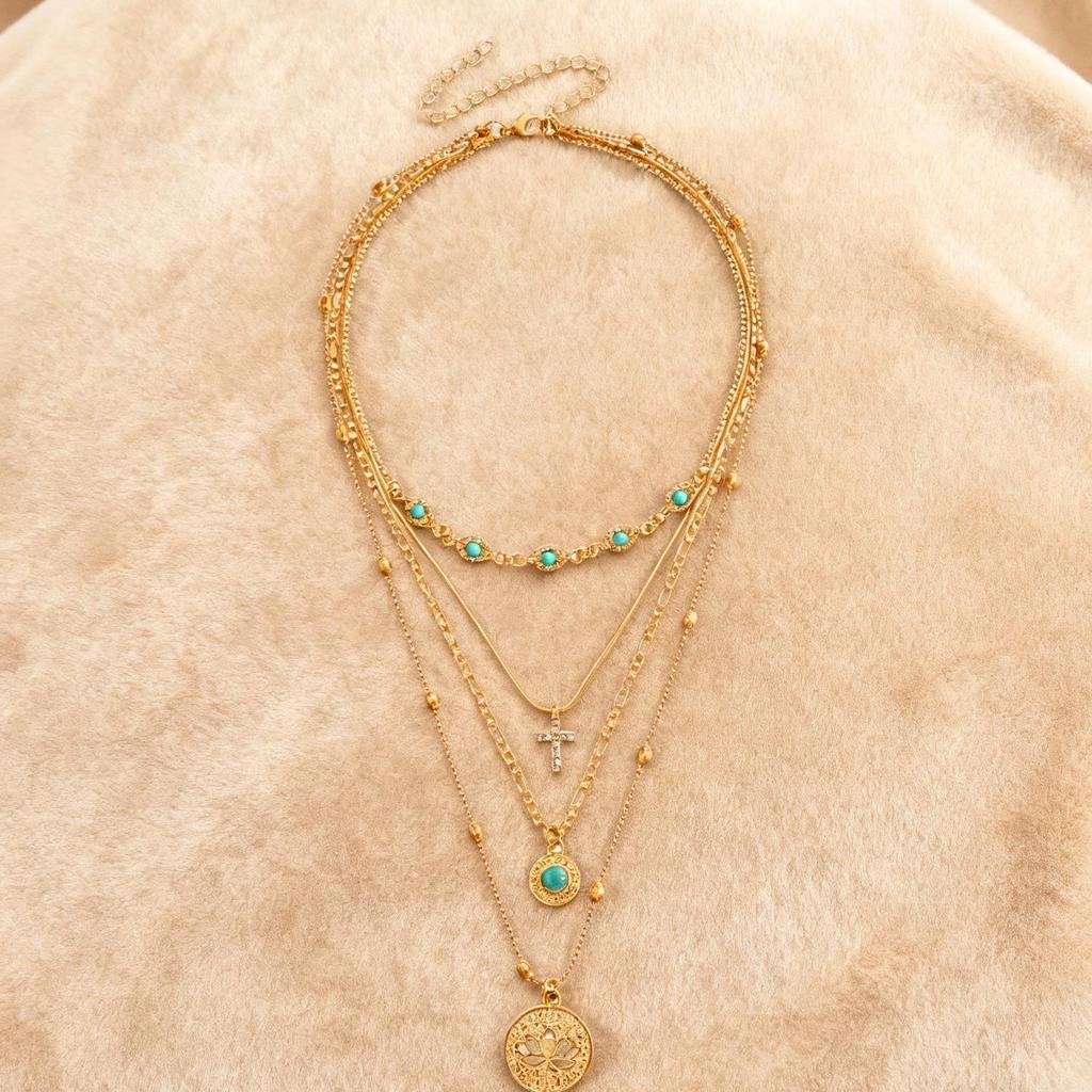 American Style Multi-layer Rhinestone Cross Pendant Necklace