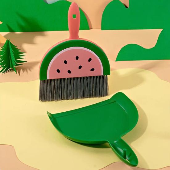 Small Broom Dustpan Set Fruit Themed Anti-scratch Desktop Crumb Sweeper Glass Piano Surfaces Fine Dust Debris Handheld Broom