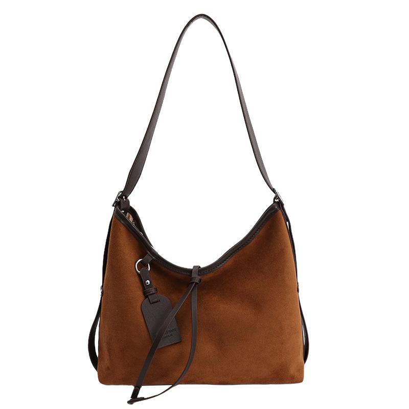 Fashion contrasting color suede strap design 2025 new handbag bag women's high-end tote bag single shoulder