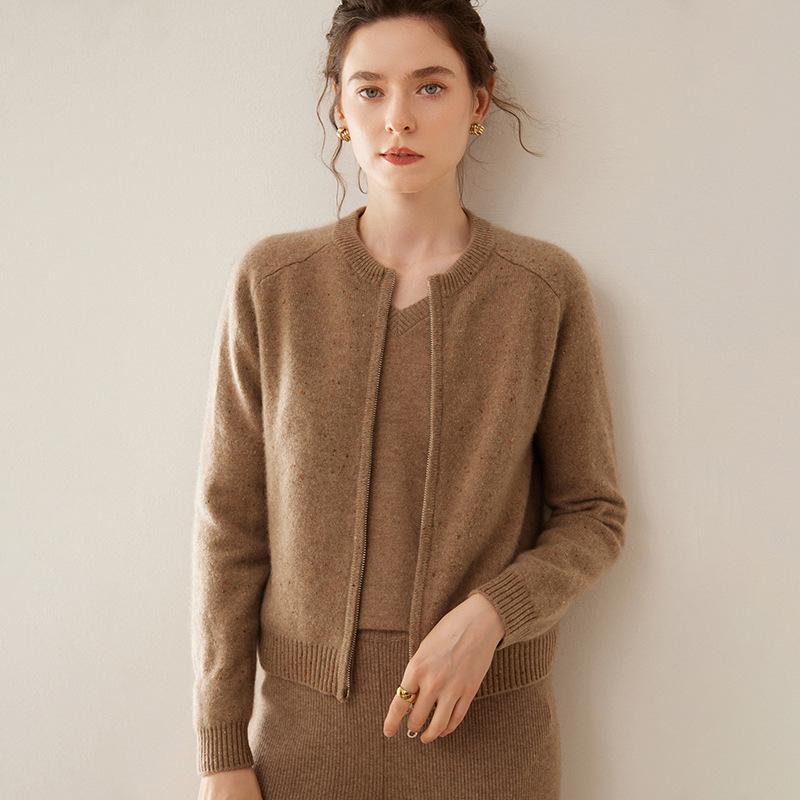Women's Autumn/Winter Cashmere Cardigan: Thick, Short, Double Zipper, Raglan Sleeve, Loose Knit