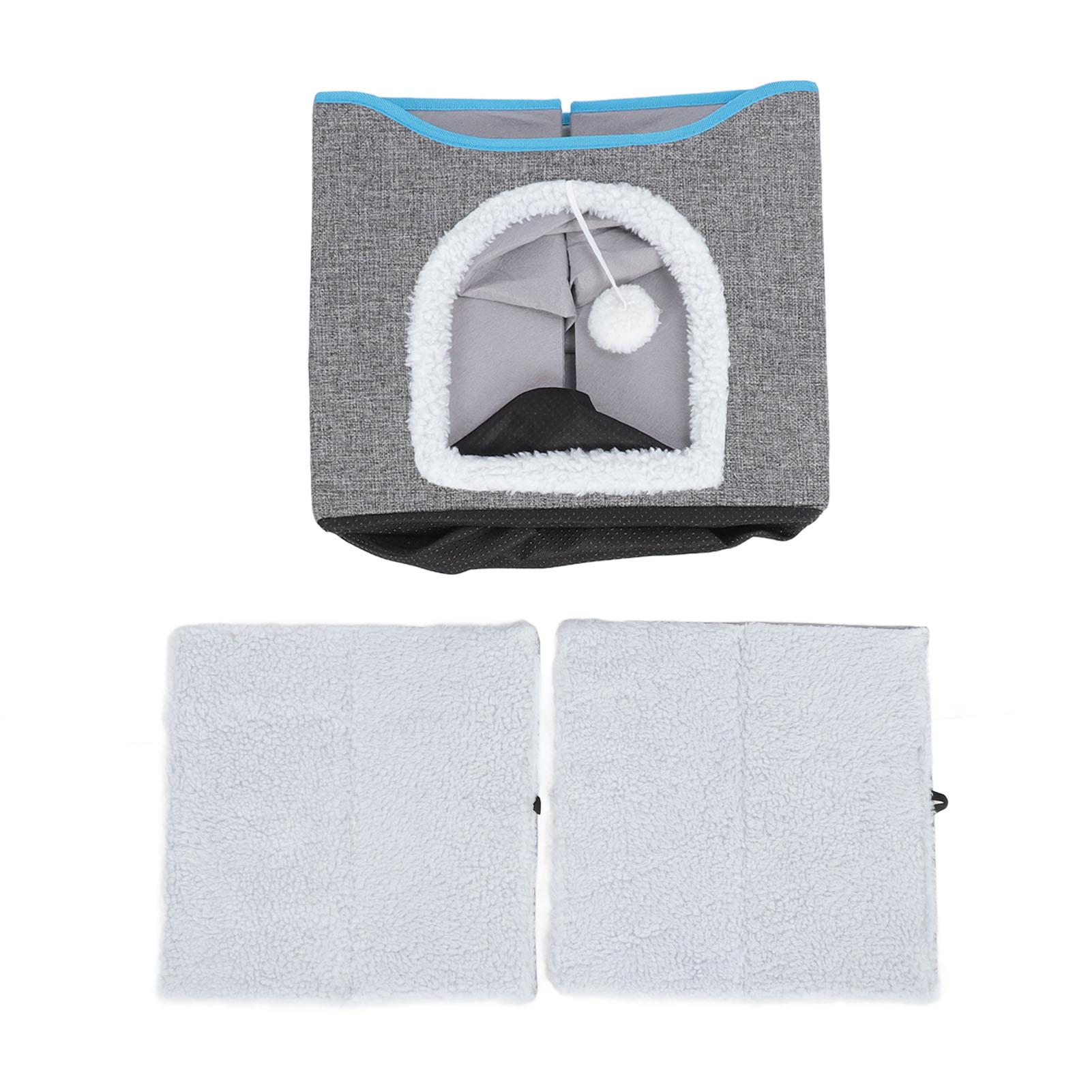 Outsideworld Light Green Foldable Cat House 2 Layer Collapsible Kitten House Multifunctional Cat Cave Bed Soft Cat Scratcher House For Indoors