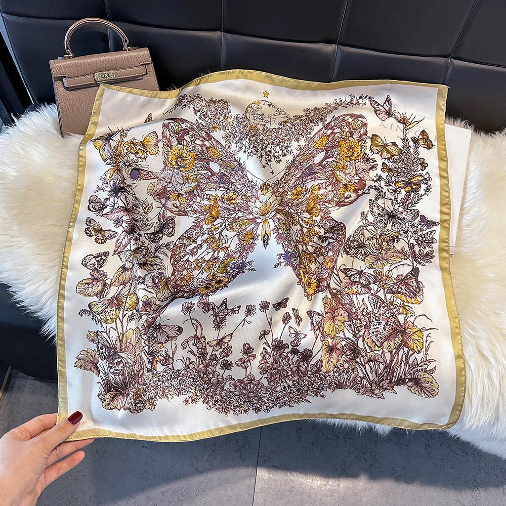 New Fashion 70X70cm Women's Scarf Silk Butterfly Print Scarf Square Shawl Decorative Headband Neck Luxury Design Bandana
