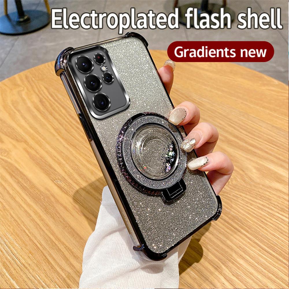 Quicksand Glitter Magnetic Stand Phone Case For Samsung Galaxy S24 S23 S22 Plus Ultra S20FE S21FE Note 20 Ultra Shockproof Cover