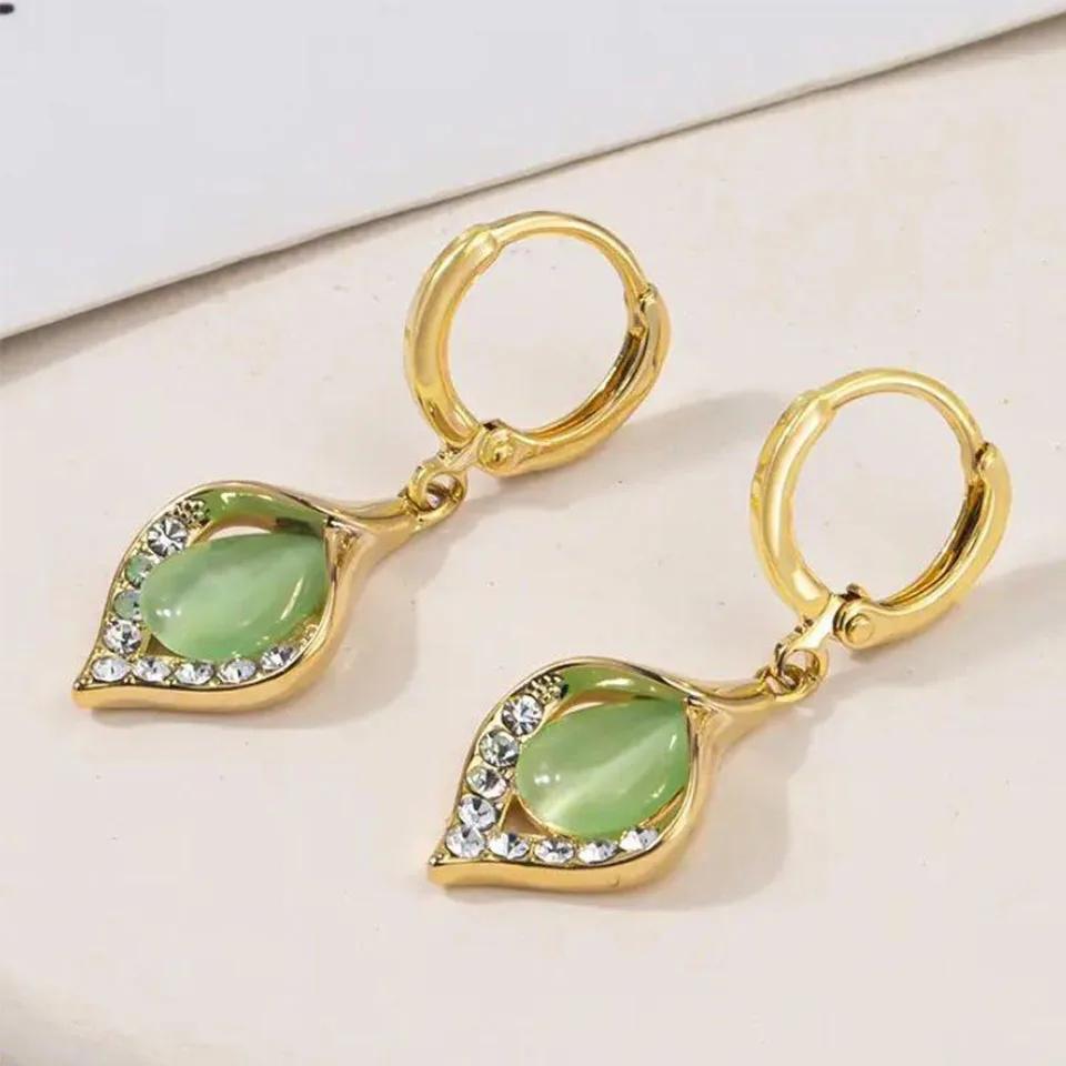 Fashion Angel Eye Earrings Gold Color Plated Rhinestones Inlay Tulip Petal Hoop Earring Women's Party Zircon