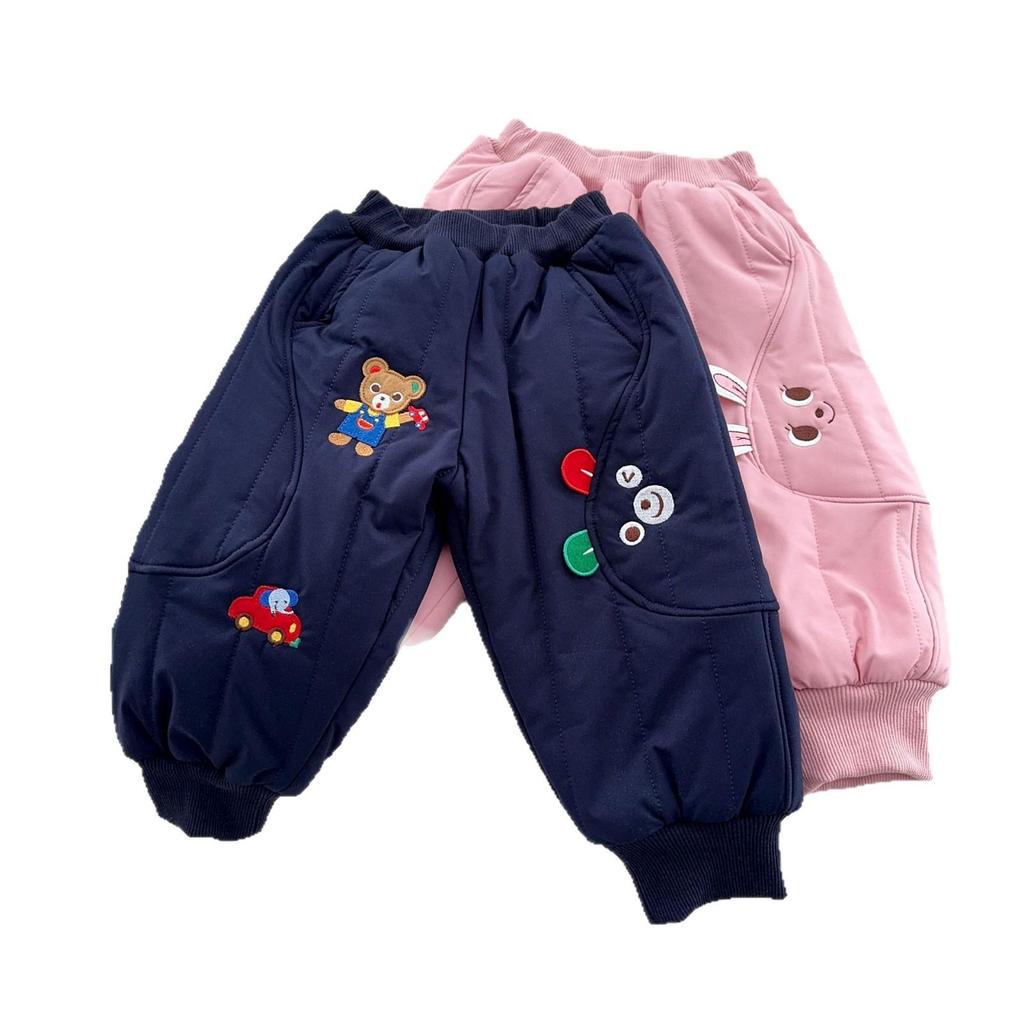 Men's, Women's, and Children's Warm Cotton Pants with Little Bear and Rabbit Design, Featuring 3D Ears - Style 9085 for Autumn/Winter.