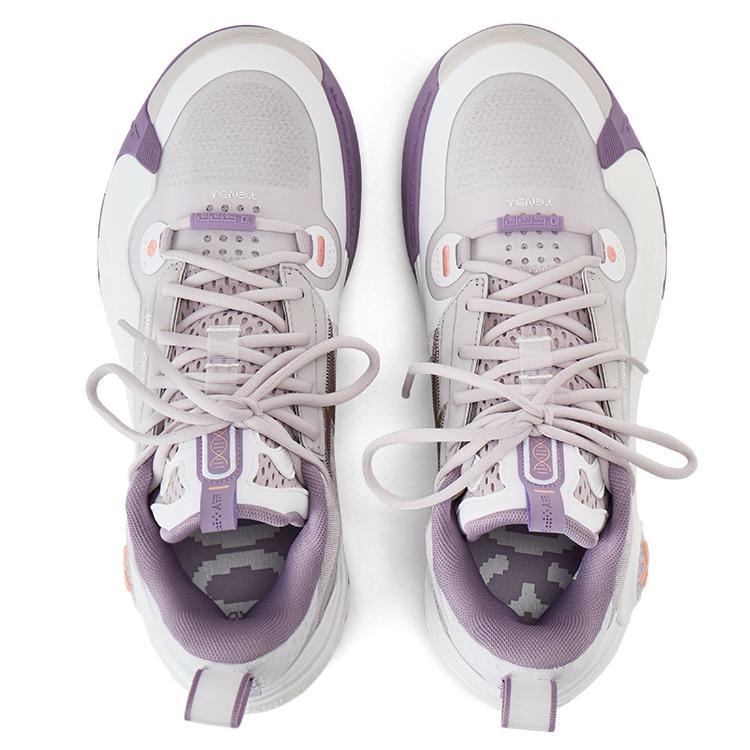 Li Ning Profesjonalne Buty do Koszykówki Amortyzujące Wstrząsy Odporne na Ścieranie Niskie Męskie Trampki Szare Białe Fioletowe ABAS083-29