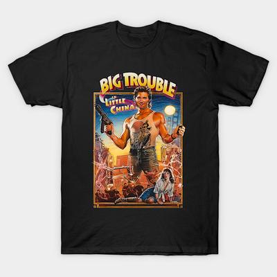 T-shirt Homme Noir Imprimé Big Trouble In Little China Impression sur Papier de Transfert sans Découpe T-shirt en Coton