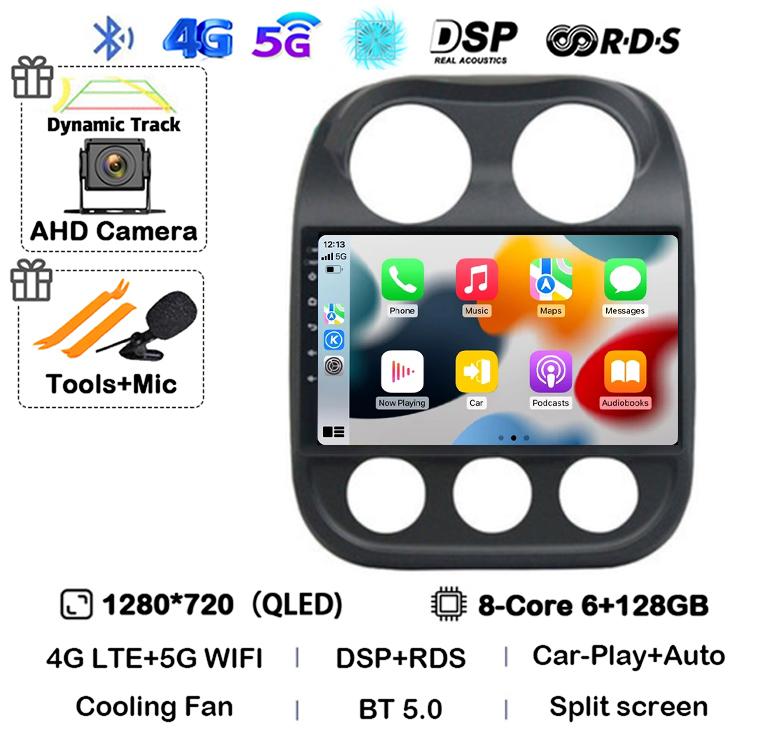 Android 14 Carplay Auto Car Radio For Jeep Compass Patriot 2010 2011 2012 2013 2014 2015 2016 GPS Multimedia Stereo Player QLED