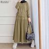 ZANZEA Women Long Sleeve Blouse and Long Skirts Casual Two Piece Suit Sets