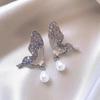 Simple Zircon Butterfly Earrings Light Luxury High-end Stud Earrings Temperament Fashionable Sweet Pearl Earrings Women