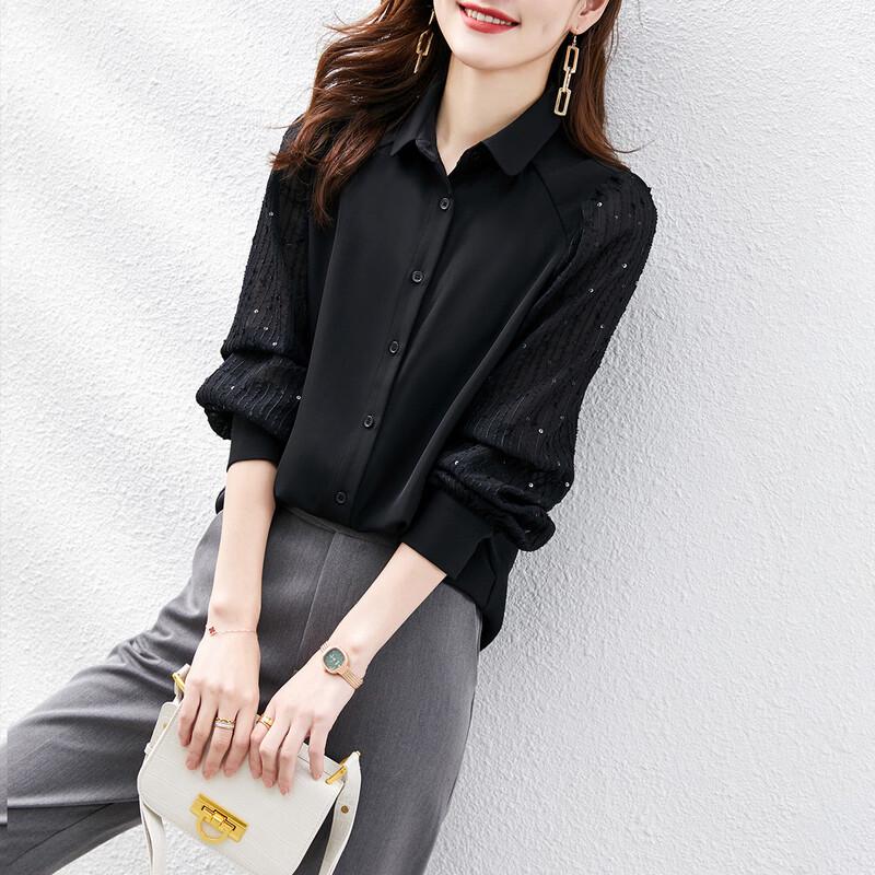 Srcr Women s Lightweight Chiffon Polo Collar Long Sleeve Blouse M