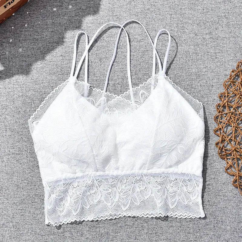 Ladies Beautiful Back Sexy Lace Sling Wrap Chest Vest No Steel Ring One-Piece Bottoming Large Size Elastic Breathable All-match Bra