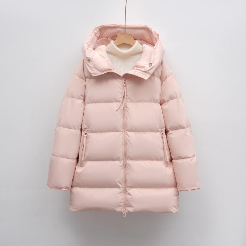 New White Duck Down Solid Color Simple Hooded Down Jacket Women's Loose New Winter Long Thickened Coat Tide