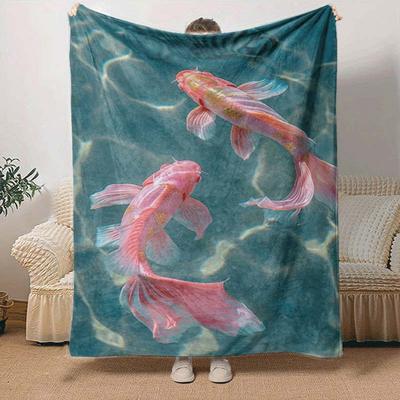 1 Stück Fischdruck Leichte Flanelldecke, Bequeme und Warme Decke, für Camping Sofa Bett und Couch Büro, Geschenk