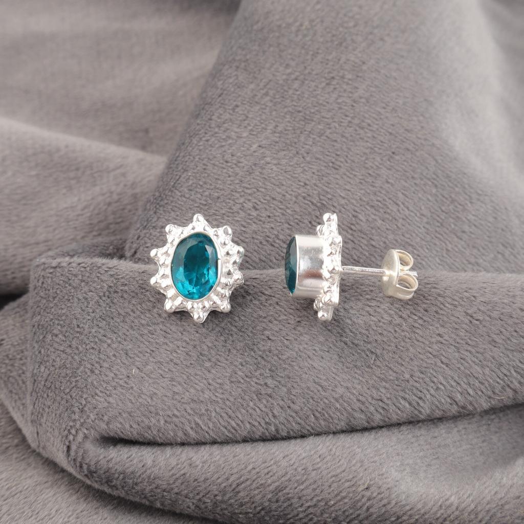 Apatite Gemstone 925 Sterling Silver Jewelry Handmade Push Back Earrings 0.54" EE-151-2