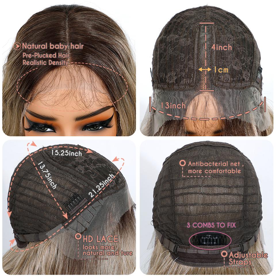 Noble Synthetic Lace Front Wig 36 " Long Wavy Lace Part Body Wavy Golden Wig For Women Lace Front Wig Ombre Blonde Cosplay Wig