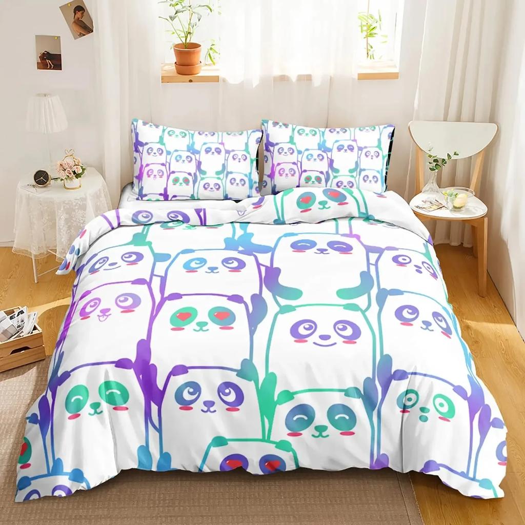 Cute Cartoon Panda Stars Comfortable Duvet Quilt Cover Pillowcase Bedding Set Children Bedroom Decoration Home Textile