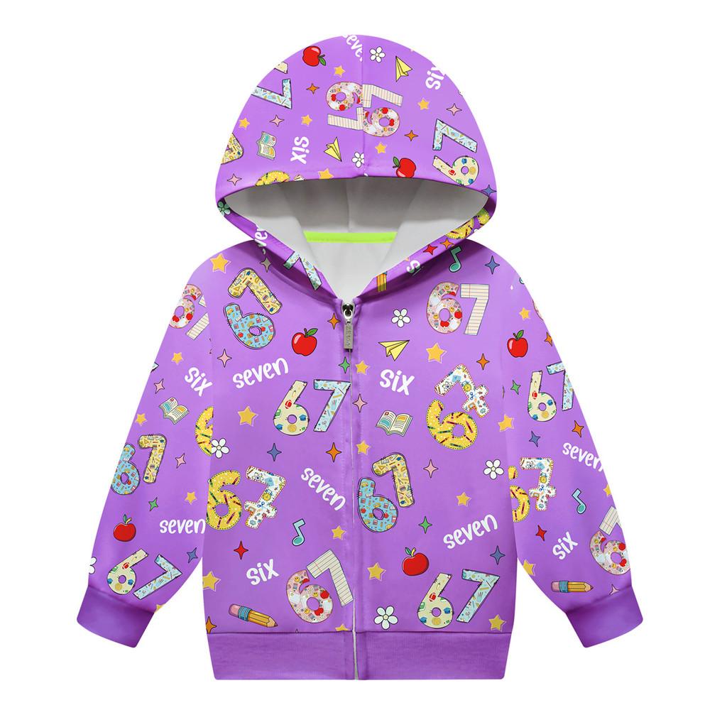 Children Girls Steal a Brainrot 67 Six Seven Printed Hooded Zipper Long Sleeves Jacket