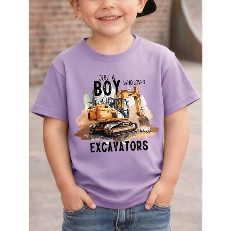 WML Jungen NUR EIN JUNGE, DER BAGGGER LIEBT Bau-Thema Cartoon-Muster Bagger-Aufdruck Lässiges Freizeit-T-Shirt