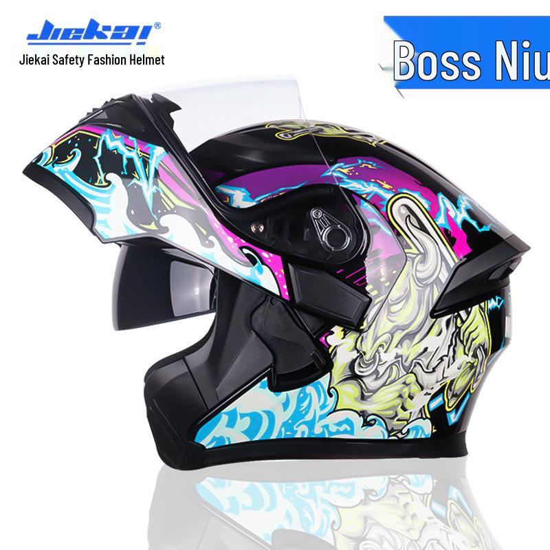 Jiekai Men's DOT Standard Flip-up Electric Motorcycle Helmet with Double Visor, All-Season Safety Gear