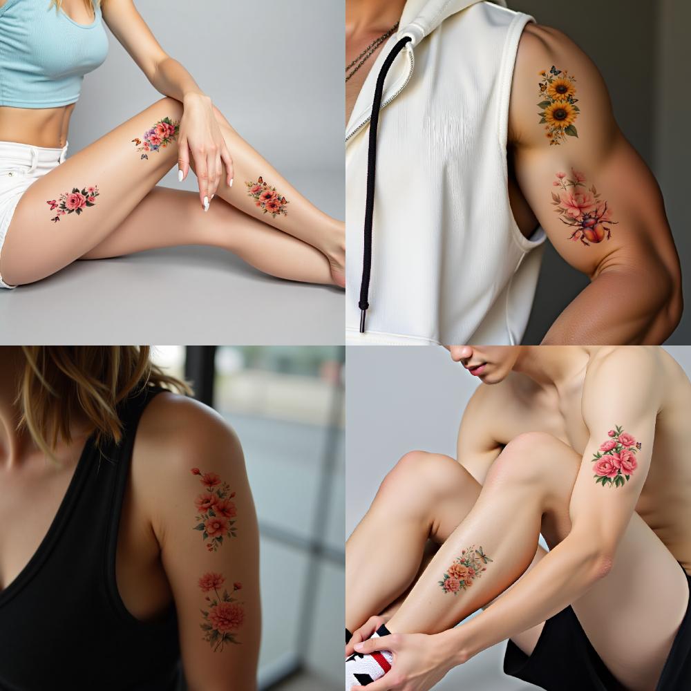 9 Stück Temporäre Tattoos Temporäre Tattoo-Aufkleber Florale Laterne Gelbe Sonnenblumen Orange Lilien Für Schultern Rücken Erwachsene