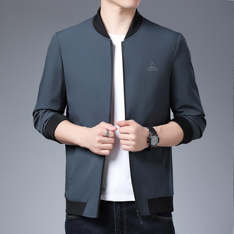 Spring Casual Stand Collar Light Mature Solid Color Zipper Korean Style Side Seam Pocket Straight Hem Youth Jacket