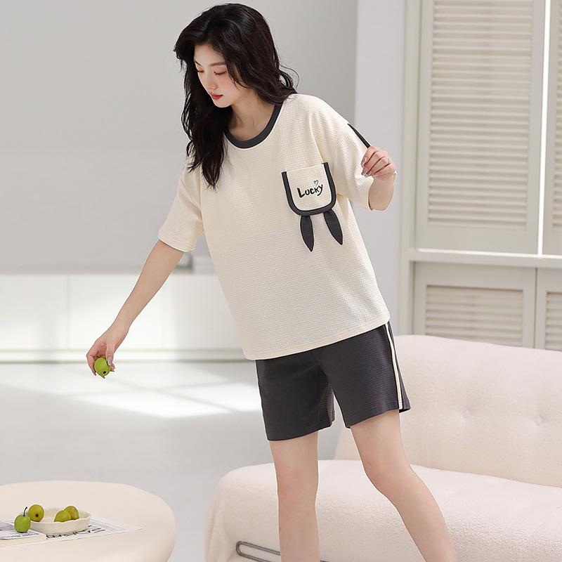 Pajamas Women'S Pure Cotton Short-Sleeved Shorts Student Cartoon Pullover Cotton Korean Version Women'S Loungewear