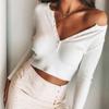 Spring Autumn Women Knit Skinny Casual Crop Tops Femme Vintage Front Buttons Slim Fit Pullover Chic T shirt