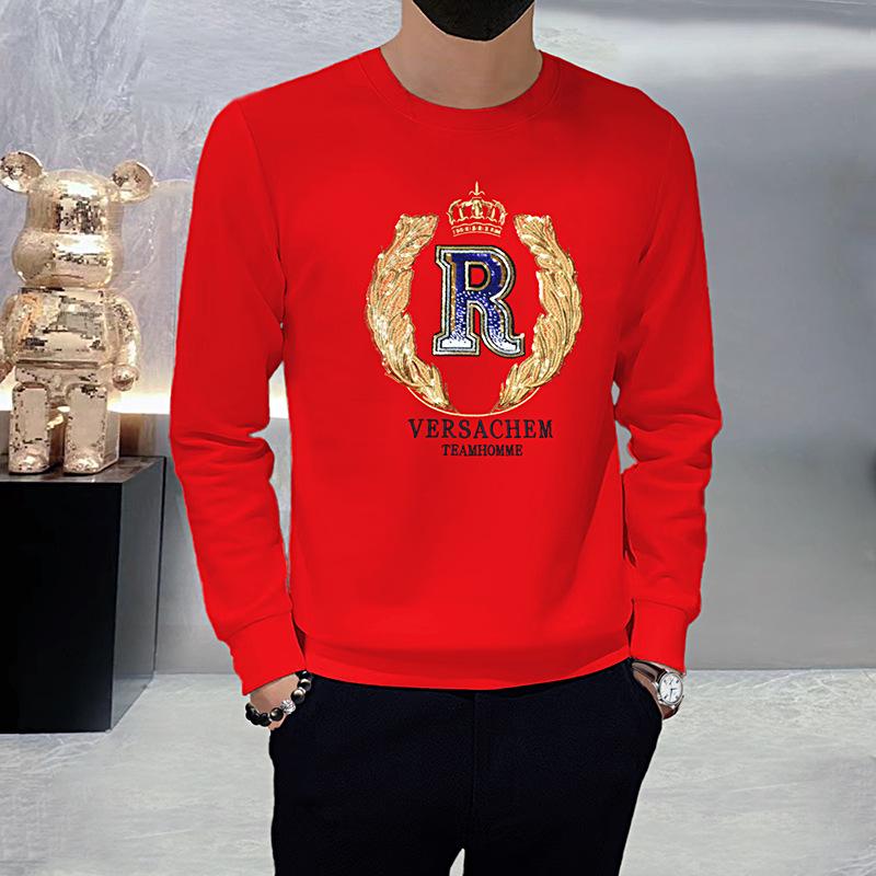 Męska modna bluza z okrągłym dekoltem z haftowanym cekinowym logo R - Nowy wszechstronny europejski styl z długim rękawem