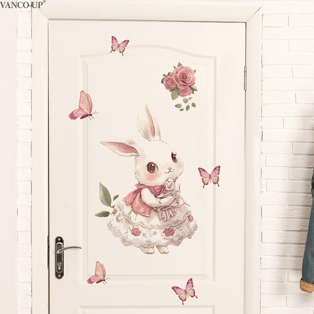 Creative Cute Rabbit Dinosaur Butterfly Fairy Girl Wall Stickers, Self-Adhesive Decor for Bedroom Living Room Decoration