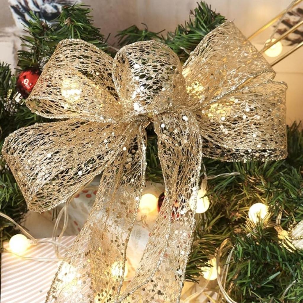 Christmas Ribbon Bronzing Ribbon Gift Packaging Tape Hollow Out Shiny Gold Silver Red Ribbons Wedding Xmas Tree Home Party Decor