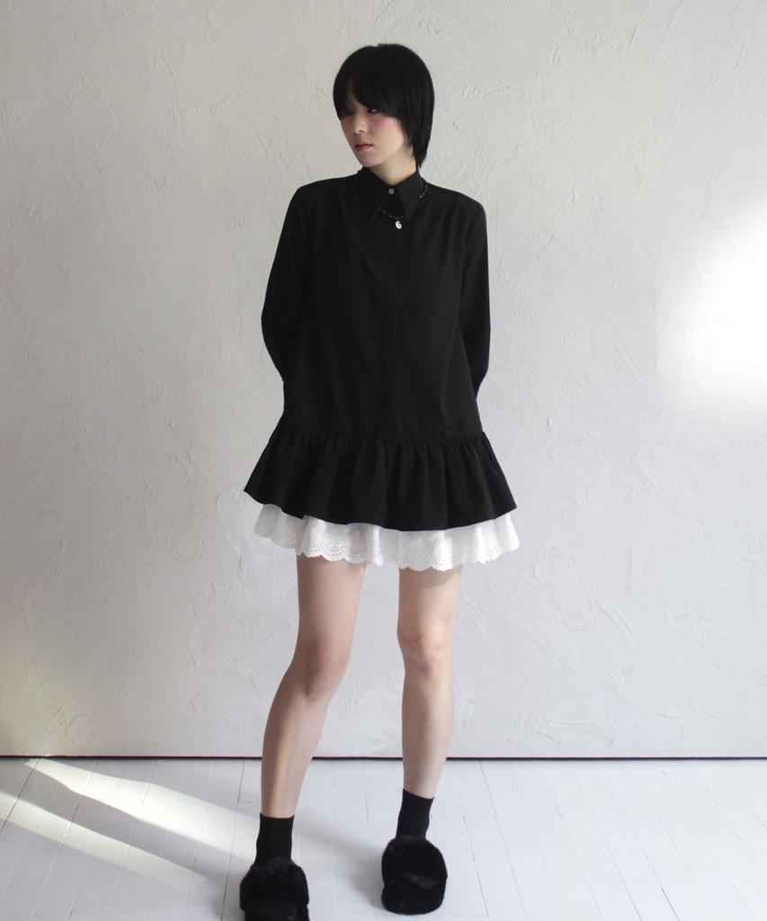 Rubati Ruffle Shirt Mini Dress_Black