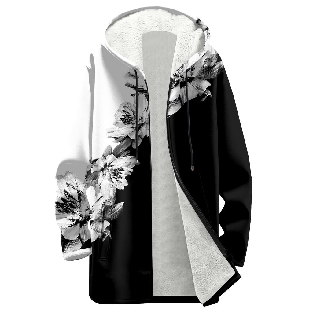 Dámská módní volná fleecová mikina s kapucí a zipem s gradientním potiskem