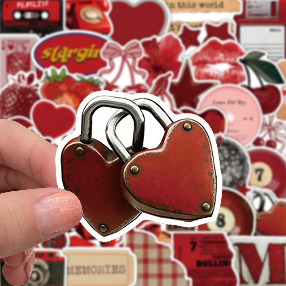 10/30/52pcs INS Retro Red Cartoon Stickers Vintage Y2K Downtown Decal DIY Notebook Stationery Journal Aesthetic Graffiti Sticker