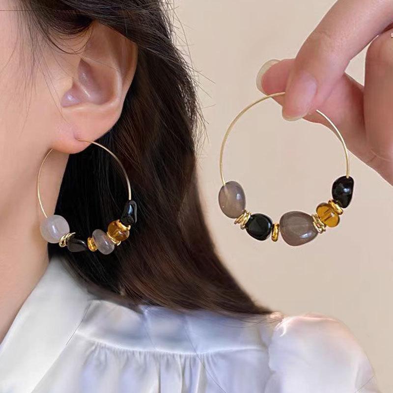 Natural Stone Earrings Women'S Light Luxury High-End Temperament Earrings Retro Ear Jewelry