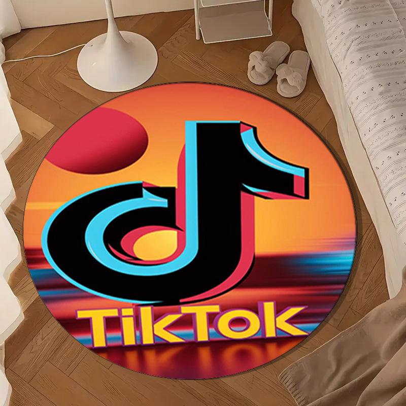 Neon Tiktok Logo Art Round Mat, Anti-slip Circle Carpet Chair Rug For livingroom,Bedroom, Doormat Home Decor Gift Christmas Gifts