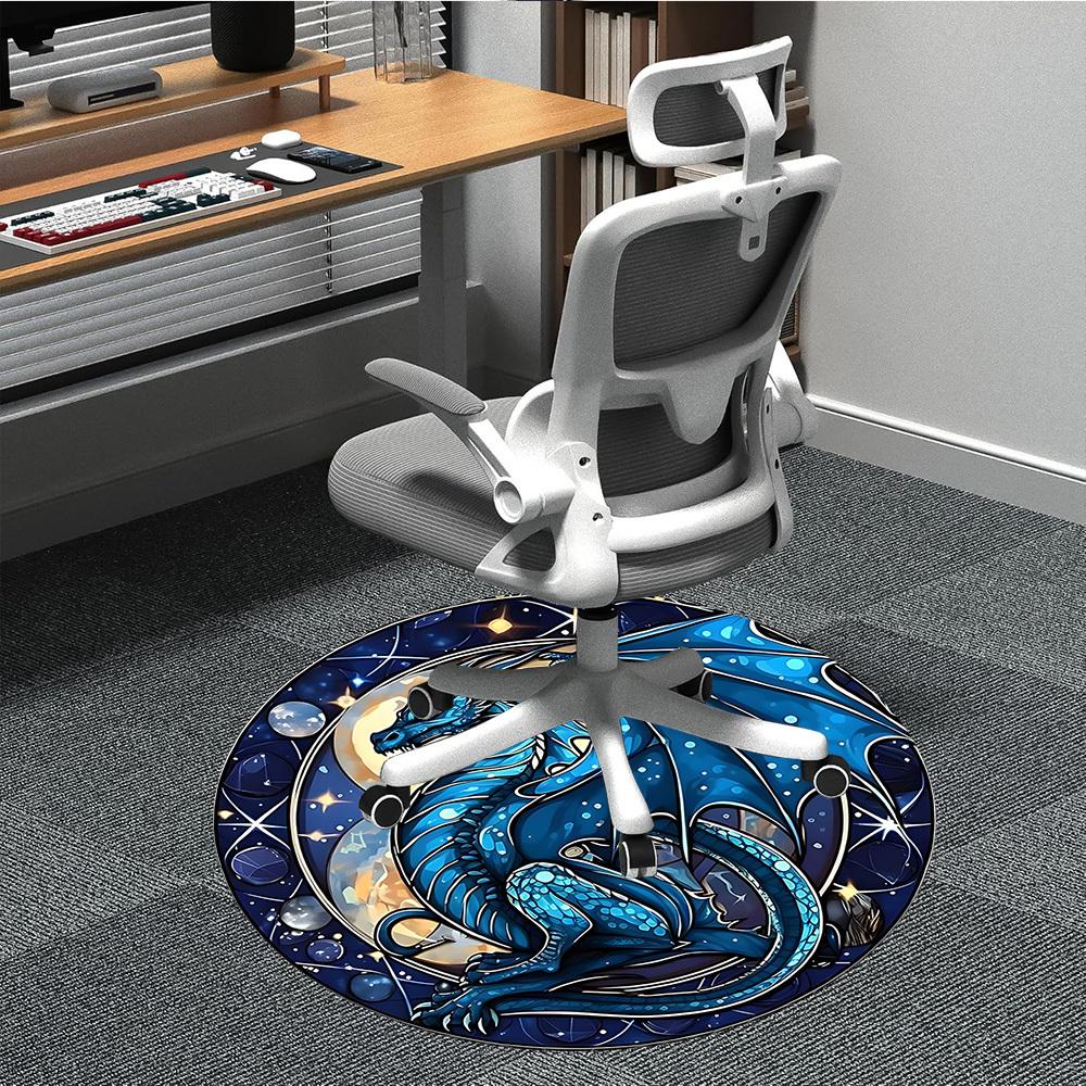 1PC Stained Glass Dragon Office Round Area Rug, Indoor Mat Suitable For Office, Under Office Chairs Bedroom Living Room Home Decor, Room Deco