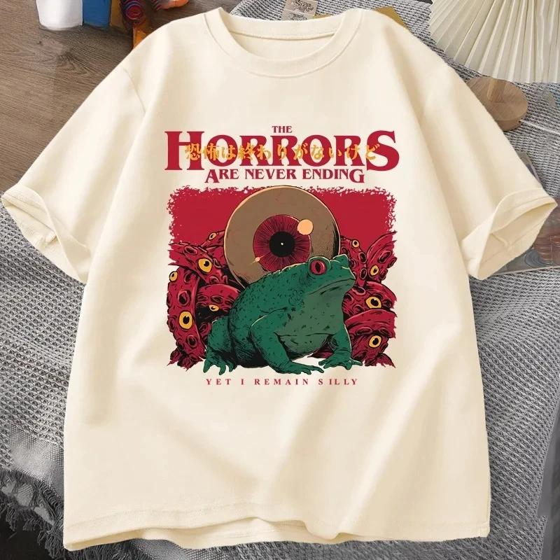 Horror Nie Endend Frosch T-Shirt Alberner Frosch Horror T-Shirt Lustige Meme Grafik T-Shirts Vintage Kurzarm T-Shirts Oberteil