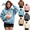Felpa Casual da Donna con Stampa Leopardo Portacani e Gatti per Donne, Felpa con Cappuccio Oversize per Trasporto Cani e Gatti, Maglione a Maniche Lunghe con Tasca a Marsupio