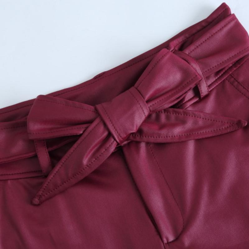 Dame Faux Skinnbukser Høy Midje Slim Leggings Jeggings Skinny Bukser med Belte