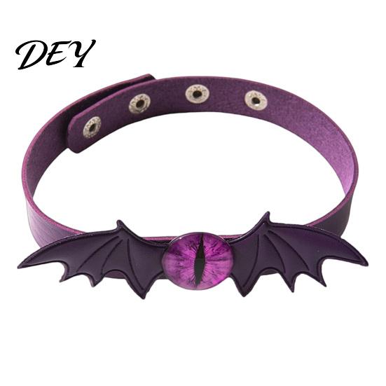 Evil Eye Necklace Gothic Bat Leather Choker Necklace, Devil Eyes Collar for Women Unique Gift Her Men, Adjustable Wing Clavicle Halloween Party