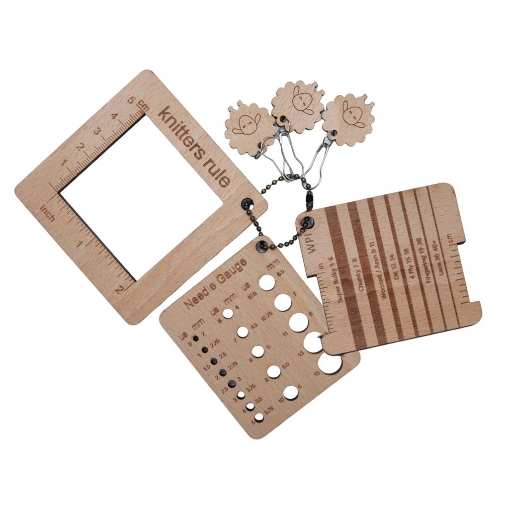 Wood Knitting Yarn Gauge Ruler Knitting Needle Gauge Knitting Ruler Tool Set for Measuring Knitting Crocheting Project