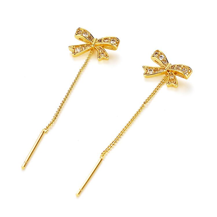 Stilvolle, Schlichte und Süße Zirkon Schleifenohrringe, Quaste, Leichte Luxus Nischendesign Ohrringe