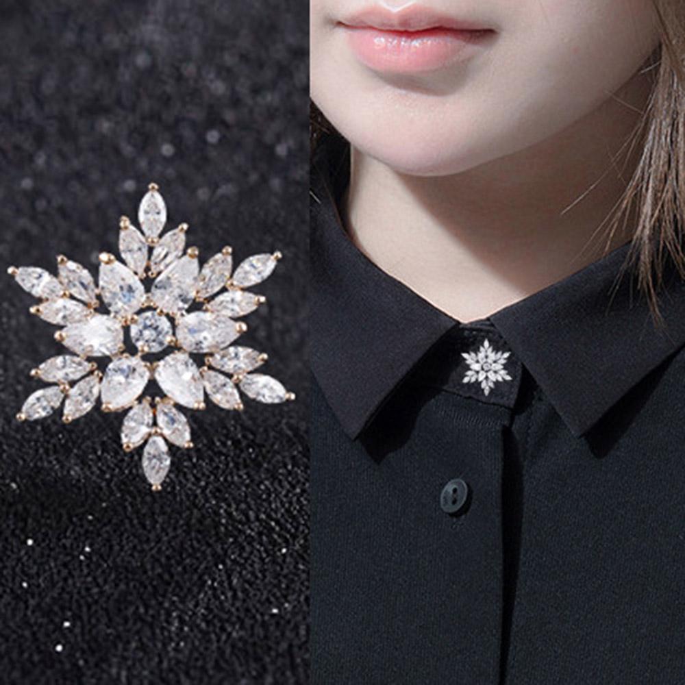 

Модная унисекс медная рождественская брошь-снежинка с кубическим цирконием на воротник пальто с цветком collar серебряный
