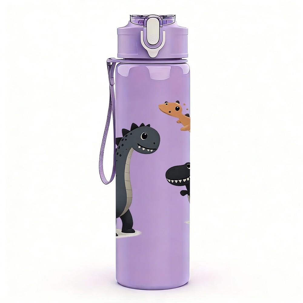 1PC Small Dinosaur Family Cartoon Print 750ml Color Plastic Sports Water Bottle Leakproof Flip Straw Lid Suitable for Sports Office Home Use