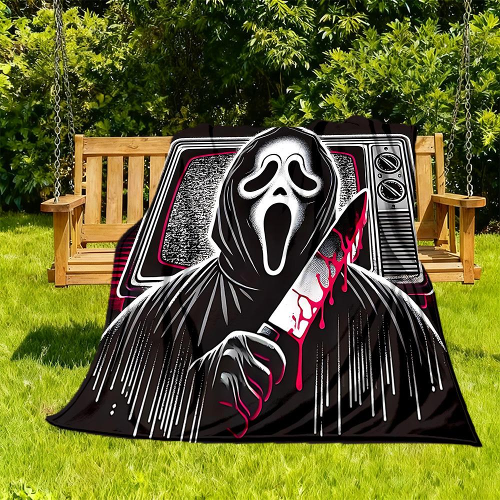 1PC Ghostface Scream Outdoor Flannel Throw Blanket - HD Printed Lightweight Soft Warm All-Season Blanket for Sofa, Bed, Travel, Camping 039
