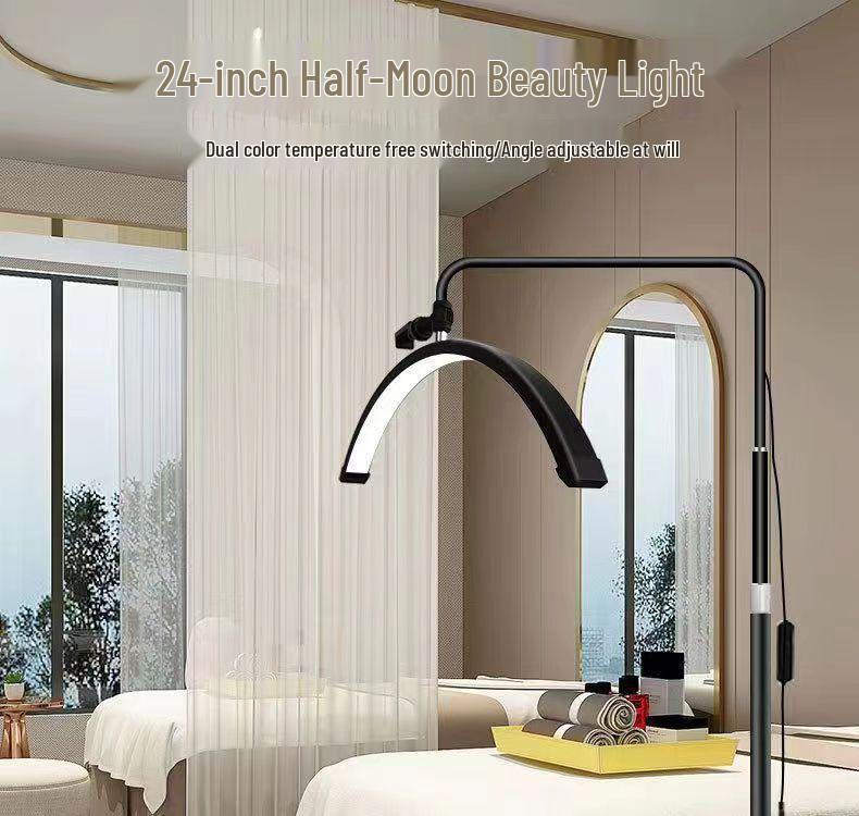 24-inch Half-Moon LED Beauty Lamp for Embroidery, Nail Art, Eyebrow & Eyelash Application - U-Shaped, Floor-Standing Eye Protection Fill Light
